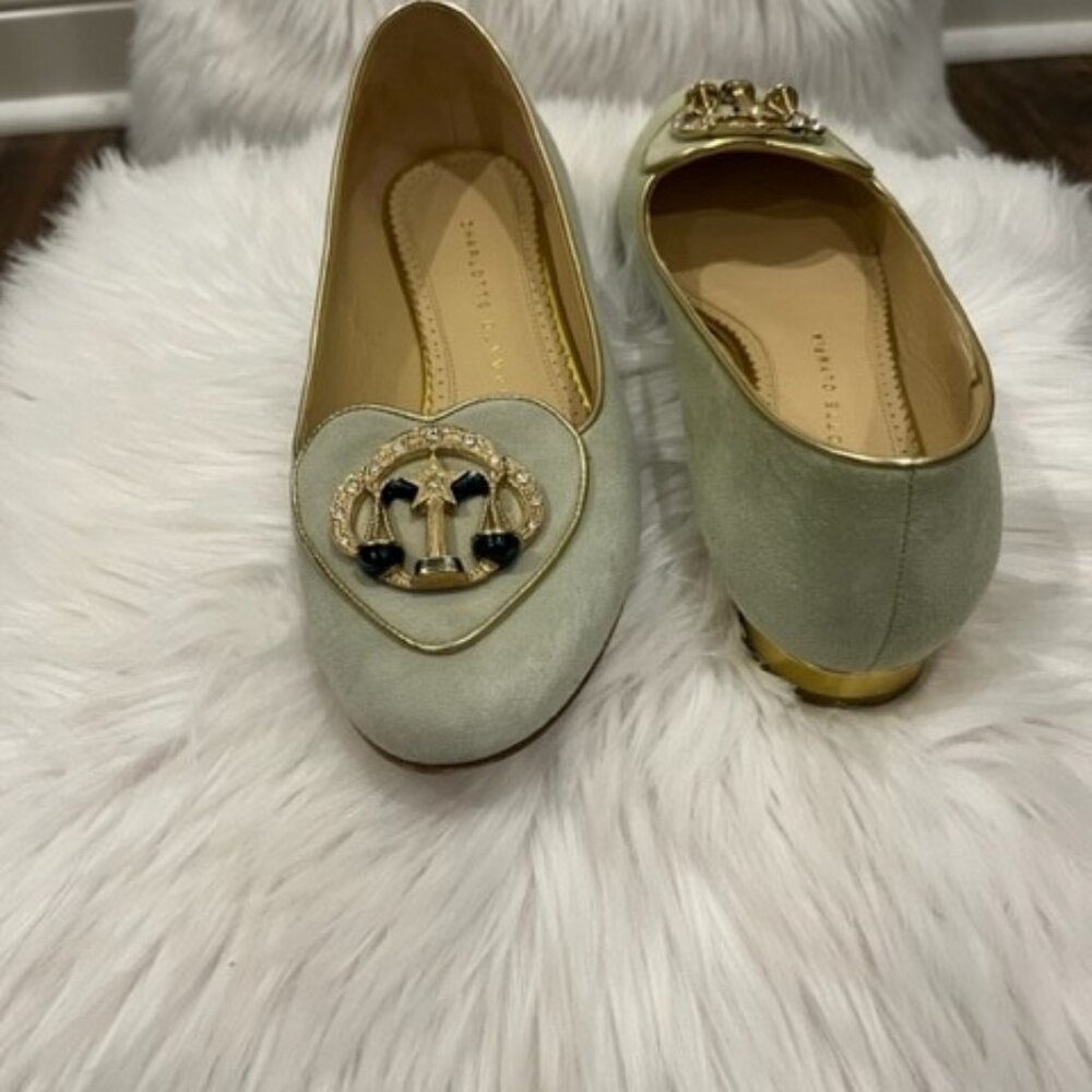 Charlotte Olympia 'Libra' Zodiac Suede Flats - Size 7 (Pistachio)